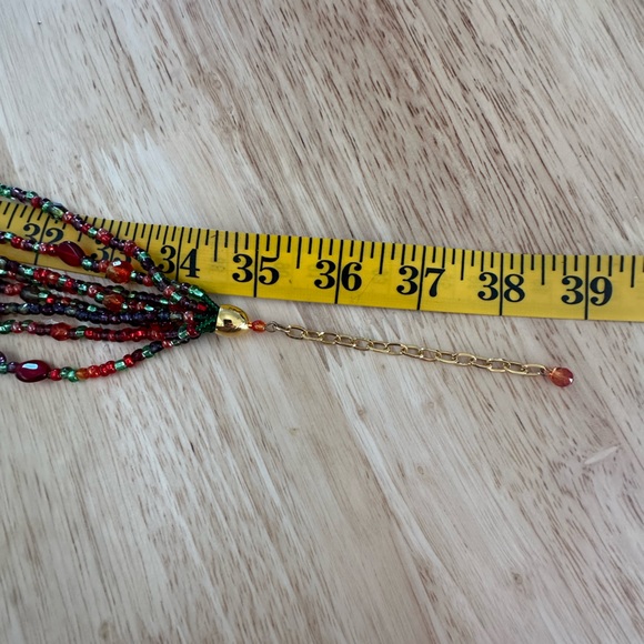 Multi Red Seed Bead 39” Necklace Red Purple 8 Strand - Picture 5 of 6